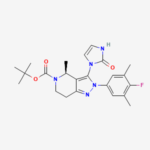 tert-Butyl (S)-2-(4-fluoro-3,5-dimethylphenyl)-4-methyl-3-(2-oxo-2,3-dihydro-1H-imidazol-1-yl)-2,4,6,7-tetrahydro-5H-pyrazolo[4,3-c]pyridine-5-carboxylate chemical structure (CAS 2212021-61-7)