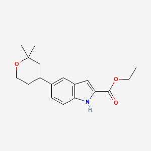 Ethyl 5-(2,2-dimethyltetrahydro-2H-pyran-4-yl)-1H-indole-2-carboxylate chemical structure (CAS 2212021-76-4)