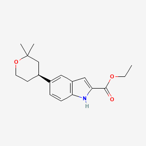 Ethyl (S)-5-(2,2-dimethyltetrahydro-2H-pyran-4-yl)-1H-indole-2-carboxylate chemical structure (CAS 2212021-77-5)