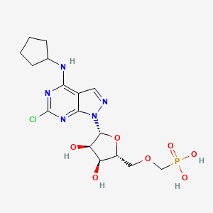 ((((2R,3S,4R,5R)-5-(6-Chloro-4-(cyclopentylamino)-1H-pyrazolo[3,4-d]pyrimidin-1-yl)-3,4-dihydroxytetrahydrofuran-2-yl)methoxy)methyl)phosphonic acid chemical structure (CAS 2216764-29-1)