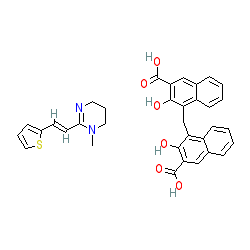 (E)-1-Methyl-2-(2-(thiophen-2-yl)vinyl)-1,4,5,6-tetrahydropyrimidine 4,4'-methylenebis(3-hydroxy-2-naphthoate) chemical structure (CAS 22204-24-6)