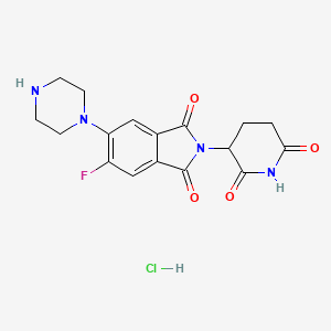 2-(2,6-Dioxopiperidin-3-yl)-5-fluoro-6-(piperazin-1-yl)isoindoline-1,3-dione hydrochloride chemical structure (CAS 2222114-23-8)