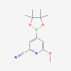 6-Methoxy-4-(4,4,5,5-tetramethyl-1,3,2-dioxaborolan-2-yl)picolinonitrile chemical structure (CAS 2223043-30-7)
