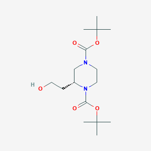 Di-tert-butyl (R)-2-(2-hydroxyethyl)piperazine-1,4-dicarboxylate chemical structure (CAS 2224423-03-2)