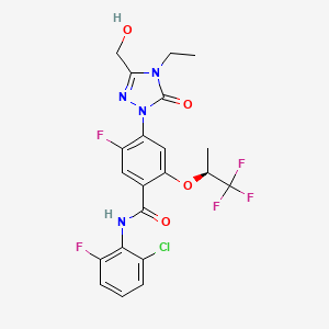 (S)-N-(2-Chloro-6-fluorophenyl)-4-(4-ethyl-3-(hydroxymethyl)-5-oxo-4,5-dihydro-1H-1,2,4-triazol-1-yl)-5-fluoro-2-((1,1,1-trifluoropropan-2-yl)oxy)benzamide chemical structure (CAS 2225819-06-5)
