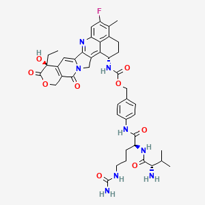 4-((S)-2-((S)-2-Amino-3-methylbutanamido)-5-ureidopentanamido)benzyl ((1S,9S)-9-ethyl-5-fluoro-9-hydroxy-4-methyl-10,13-dioxo-2,3,9,10,13,15-hexahydro-1H,12H-benzo[de]pyrano[3',4':6,7]indolizino[1,2-b]quinolin-1-yl)carbamate chemical structure (CAS 2227350-99-2)