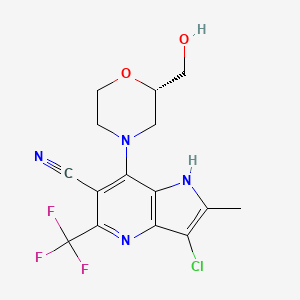 (S)-3-Chloro-7-(2-(hydroxymethyl)morpholino)-2-methyl-5-(trifluoromethyl)-1H-pyrrolo[3,2-b]pyridine-6-carbonitrile chemical structure (CAS 2227425-05-8)