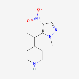 4-(1-(1-Methyl-4-nitro-1H-pyrazol-5-yl)ethyl)piperidine chemical structure (CAS 2228679-94-3)