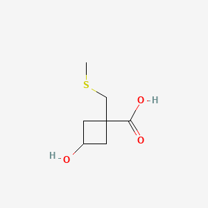 3-Hydroxy-1-((methylthio)methyl)cyclobutane-1-carboxylic acid chemical structure (CAS 2228818-52-6)