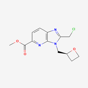Methyl (S)-2-(chloromethyl)-3-(oxetan-2-ylmethyl)-3H-imidazo[4,5-b]pyridine-5-carboxylate chemical structure (CAS 2230200-79-8)