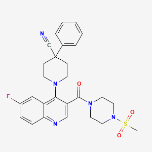1-(6-Fluoro-3-(4-(methylsulfonyl)piperazine-1-carbonyl)quinolin-4-yl)-4-phenylpiperidine-4-carbonitrile chemical structure (CAS 2231079-74-4)