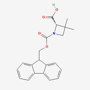 (S)-1-(((9H-Fluoren-9-yl)methoxy)carbonyl)-3,3-dimethylazetidine-2-carboxylic acid chemical structure (CAS 2231665-66-8)