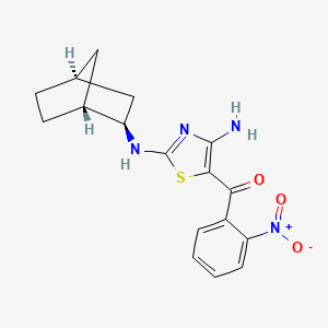 rel-(4-Amino-2-(((1R,2R,4S)-bicyclo[2.2.1]heptan-2-yl)amino)thiazol-5-yl)(2-nitrophenyl)methanone chemical structure (CAS 2237942-08-2)