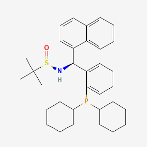 (R)-N-((S)-(2-(Dicyclohexylphosphanyl)phenyl)(naphthalen-1-yl)methyl)-2-methylpropane-2-sulfinamide chemical structure (CAS 2241598-30-9)