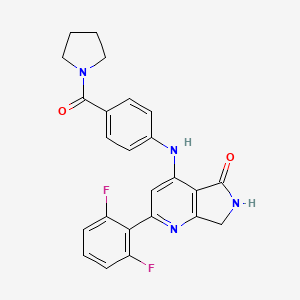2-(2,6-Difluorophenyl)-4-((4-(pyrrolidine-1-carbonyl)phenyl)amino)-6,7-dihydro-5H-pyrrolo[3,4-b]pyridin-5-one chemical structure (CAS 2244061-66-1)