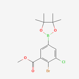 Methyl 2-bromo-3-chloro-5-(4,4,5,5-tetramethyl-1,3,2-dioxaborolan-2-yl)benzoate chemical structure (CAS 2244128-36-5)