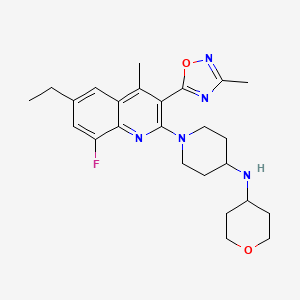 1-(6-Ethyl-8-fluoro-4-methyl-3-(3-methyl-1,2,4-oxadiazol-5-yl)quinolin-2-yl)-N-(tetrahydro-2H-pyran-4-yl)piperidin-4-amine chemical structure (CAS 2244614-14-8)