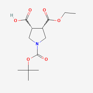 (3R,4S)-1-(tert-Butoxycarbonyl)-4-(ethoxycarbonyl)pyrrolidine-3-carboxylic acid chemical structure (CAS 2247381-01-5)