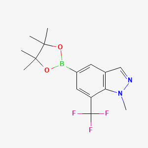1-Methyl-5-(4,4,5,5-tetramethyl-1,3,2-dioxaborolan-2-yl)-7-(trifluoromethyl)-1H-indazole chemical structure (CAS 2247451-17-6)