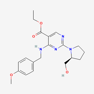 Ethyl (S)-2-(2-(hydroxymethyl)pyrrolidin-1-yl)-4-((4-methoxybenzyl)amino)pyrimidine-5-carboxylate chemical structure (CAS 2250242-12-5)