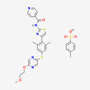 N-(4-(4-((5-(2-Methoxyethoxy)pyrazin-2-yl)thio)-2,6-dimethylphenyl)thiazol-2-yl)isonicotinamide 4-methylbenzenesulfonate chemical structure (CAS 2250404-95-4)