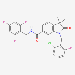 1-(2-Chloro-6-fluorobenzyl)-3,3-dimethyl-2-oxo-N-(2,4,6-trifluorobenzyl)indoline-6-carboxamide chemical structure (CAS 2259624-71-8)