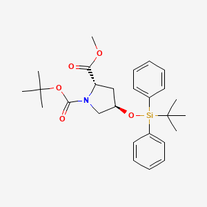 1-(tert-Butyl) 2-methyl (2S,4R)-4-((tert-butyldiphenylsilyl)oxy)pyrrolidine-1,2-dicarboxylate chemical structure (CAS 226225-42-9)