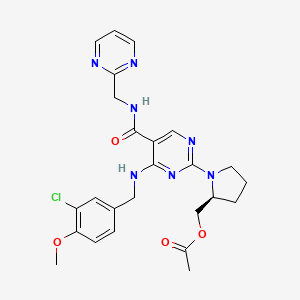 (S)-(1-(4-((3-Chloro-4-methoxybenzyl)amino)-5-((pyrimidin-2-ylmethyl)carbamoyl)pyrimidin-2-yl)pyrrolidin-2-yl)methyl acetate chemical structure (CAS 2265230-80-4)