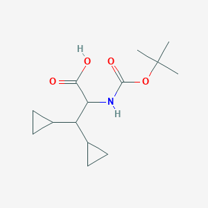 2-((tert-Butoxycarbonyl)amino)-3,3-dicyclopropylpropanoic acid chemical structure (CAS 2272861-72-8)