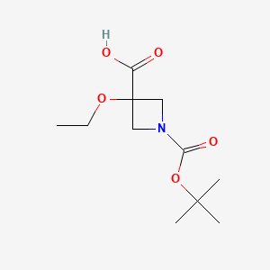1-(tert-Butoxycarbonyl)-3-ethoxyazetidine-3-carboxylic acid chemical structure (CAS 2288591-33-1)