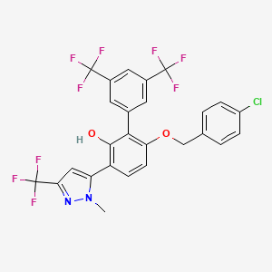 6-((4-Chlorobenzyl)oxy)-3-(1-methyl-3-(trifluoromethyl)-1H-pyrazol-5-yl)-3',5'-bis(trifluoromethyl)-[1,1'-biphenyl]-2-ol chemical structure (CAS 2289690-31-7)