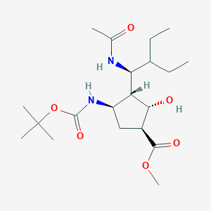 Methyl (1S,2S,3R,4R)-3-((S)-1-acetamido-2-ethylbutyl)-4-((tert-butoxycarbonyl)amino)-2-hydroxycyclopentane-1-carboxylate chemical structure (CAS 229614-05-5)