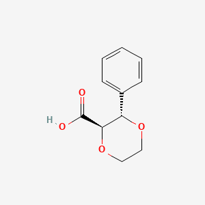 rel-(2R,3S)-3-Phenyl-1,4-dioxane-2-carboxylic acid chemical structure (CAS 2301929-65-5)