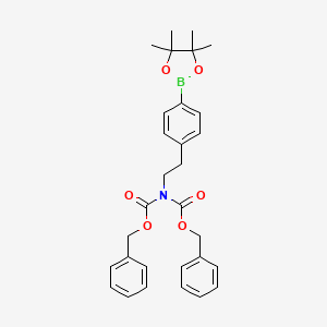 Benzyl ((benzyloxy)carbonyl)(4-(4,4,5,5-tetramethyl-1,3,2-dioxaborolan-2-yl)phenethyl)carbamate chemical structure (CAS 2304635-13-8)