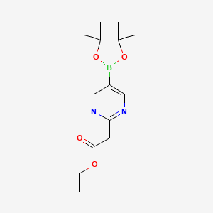 Ethyl 2-(5-(4,4,5,5-tetramethyl-1,3,2-dioxaborolan-2-yl)pyrimidin-2-yl)acetate chemical structure (CAS 2304635-45-6)