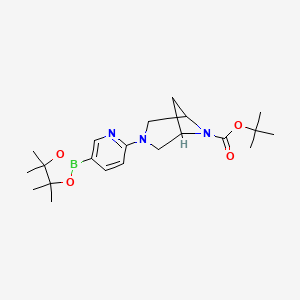 tert-Butyl 3-(5-(4,4,5,5-tetramethyl-1,3,2-dioxaborolan-2-yl)pyridin-2-yl)-3,6-diazabicyclo[3.1.1]heptane-6-carboxylate chemical structure (CAS 2305070-08-8)