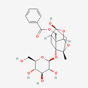 ((2S,2aR,2a1S,3aR,4R,5aR)-4-Hydroxy-2-methyl-2a-(((2S,3R,4S,5S,6R)-3,4,5-trihydroxy-6-(hydroxymethyl)tetrahydro-2H-pyran-2-yl)oxy)hexahydro-2H-1,5-dioxa-2,4-methanocyclobuta[cd]pentalen-2a1-yl)methyl benzoate chemical structure (CAS 23180-57-6)