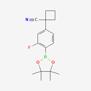 1-(3-Fluoro-4-(4,4,5,5-tetramethyl-1,3,2-dioxaborolan-2-yl)phenyl)cyclobutane-1-carbonitrile chemical structure (CAS 2326492-11-7)