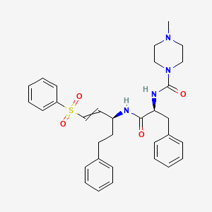 4-Methyl-N-((S)-1-oxo-3-phenyl-1-(((S)-5-phenyl-1-(phenylsulfonyl)pent-1-en-3-yl)amino)propan-2-yl)piperazine-1-carboxamide chemical structure (CAS 233277-99-1)