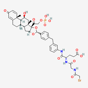 (S)-4-(2-(2-Bromoacetamido)acetamido)-5-((3-(4-((6aR,6bS,7S,8aS,8bS,10R,11aR,12aS,12bS)-7-hydroxy-6a,8a-dimethyl-4-oxo-8b-(2-(phosphonooxy)acetyl)-2,4,6a,6b,7,8,8a,8b,11a,12,12a,12b-dodecahydro-1H-naphtho[2',1':4,5]indeno[1,2-d][1,3]dioxol-10-yl)benzyl)phenyl)amino)-5-oxopentanoic acid chemical structure (CAS 2344809-82-9)