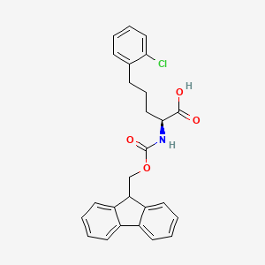 (S)-2-((((9H-Fluoren-9-yl)methoxy)carbonyl)amino)-5-(2-chlorophenyl)pentanoic acid chemical structure (CAS 2350064-89-8)