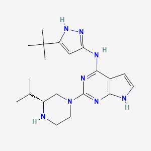 (R)-N-(5-(tert-Butyl)-1H-pyrazol-3-yl)-2-(3-isopropylpiperazin-1-yl)-7H-pyrrolo[2,3-d]pyrimidin-4-amine chemical structure (CAS 2351882-11-4)