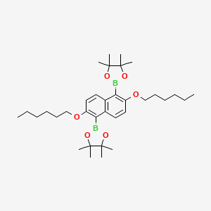 2,2'-(2,6-Dis(hexyloxy)naphthalene-1,5-diyl)bis(4,4,5,5-tetramethyl-1,3,2-dioxaborolane) chemical structure (CAS 2357137-42-7)