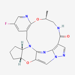 (15aS,18aR,5R)-35-Fluoro-5-methyl-15,15a,16,17,18,18a-hexahydro-4-oxa-7-aza-1(5,3)-cyclopenta[b]pyrazolo[1',5':1,2]pyrimido[4,5-e][1,4]oxazina-3(3,2)-pyridinacyclooctaphan-8-one chemical structure (CAS 2359650-19-2)