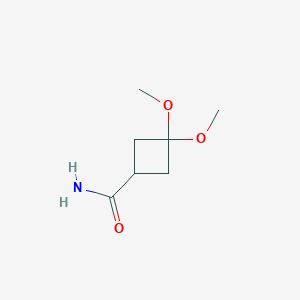 3,3-Dimethoxycyclobutane-1-carboxamide chemical structure (CAS 2360931-42-4)