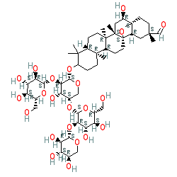(3S,4aR,6aR,6bS,8R,8aS,11S,12aR,12bS,14aR,14bR)-3-(((2S,3R,4S,5S)-5-(((2S,3R,4S,5S,6R)-4,5-Dihydroxy-6-(hydroxymethyl)-3-(((2S,3R,4S,5R)-3,4,5-trihydroxytetrahydro-2H-pyran-2-yl)oxy)tetrahydro-2H-pyran-2-yl)oxy)-4-hydroxy-3-(((2S,3R,4S,5S,6R)-3,4,5-trihydroxy-6-(hydroxymethyl)tetrahydro-2H-pyran-2-yl)oxy)tetrahydro-2H-pyran-2-yl)oxy)-8-hydroxy-4,4,6a,6b,11,14b-hexamethyloctadecahydro-1H,9H-12b,8a-(epoxymethano)picene-11-carbaldehyde chemical structure (CAS 23643-61-0)
