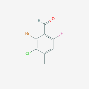 2-Bromo-3-chloro-6-fluoro-4-methylbenzaldehyde chemical structure (CAS 2368909-40-2)