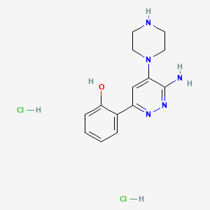 2-(6-Amino-5-(piperazin-1-yl)pyridazin-3-yl)phenol dihydrochloride chemical structure (CAS 2369053-68-7)