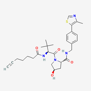 (2S,4R)-1-((S)-2-(Hept-6-ynamido)-3,3-dimethylbutanoyl)-4-hydroxy-N-(4-(4-methylthiazol-5-yl)benzyl)pyrrolidine-2-carboxamide chemical structure (CAS 2374122-28-6)