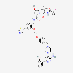 (2S,4R)-N-(2-(2-(4-((4-(3-Amino-6-(2-hydroxyphenyl)pyridazin-4-yl)piperazin-1-yl)methyl)phenoxy)ethoxy)-4-(4-methylthiazol-5-yl)benzyl)-1-((S)-2-(1-fluorocyclopropane-1-carboxamido)-3,3-dimethylbutanoyl)-4-hydroxypyrrolidine-2-carboxamide chemical structure (CAS 2375564-55-7)